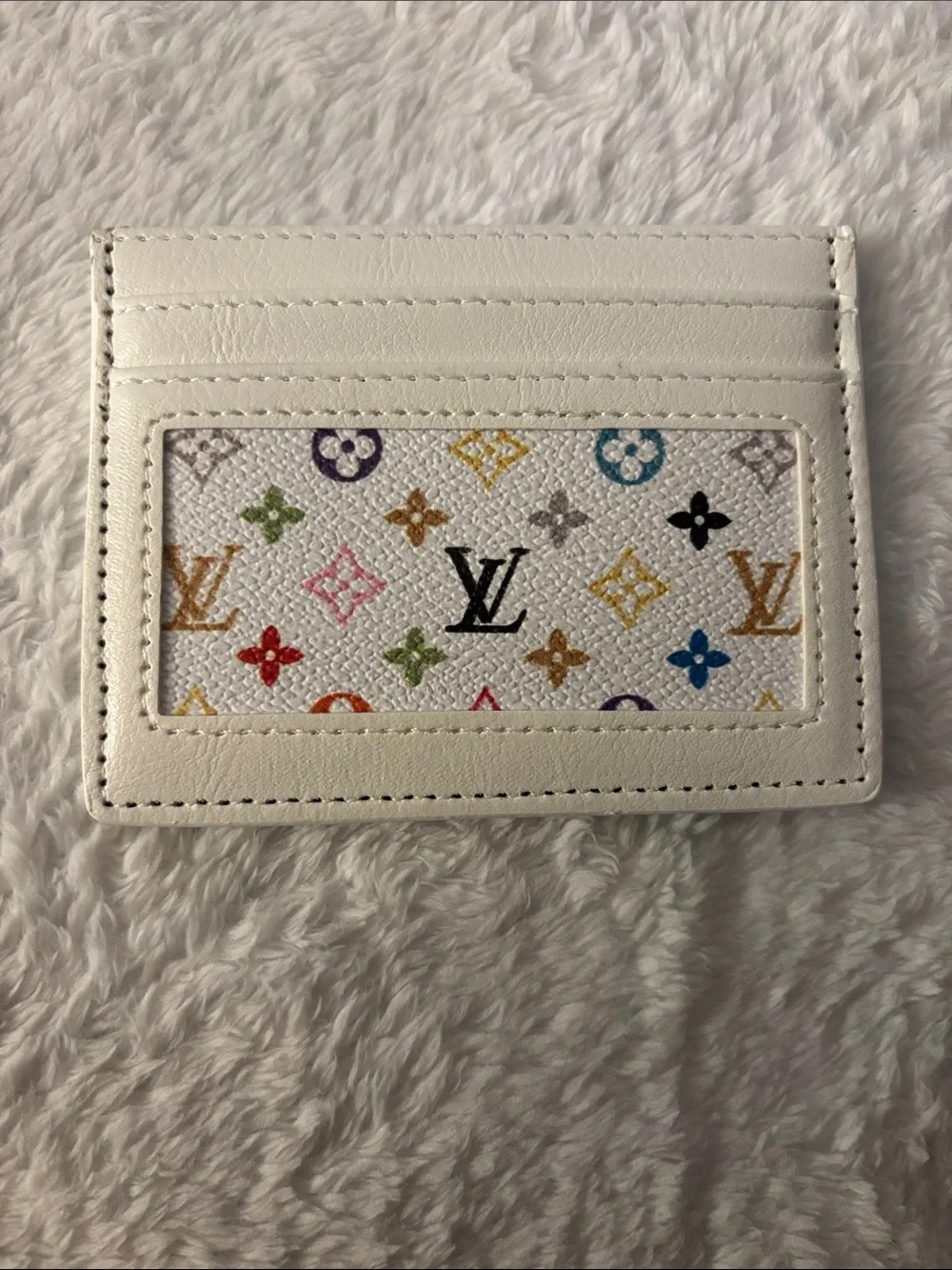 Brand New !!! FASHION White Multicolor Monogram Card Case with Gold LV Plaque